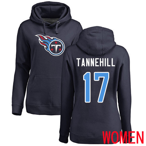 Tennessee Titans Navy Blue Women Ryan Tannehill Name and Number Logo NFL Football #17 Pullover Hoodie Sweatshirts->nfl t-shirts->Sports Accessory